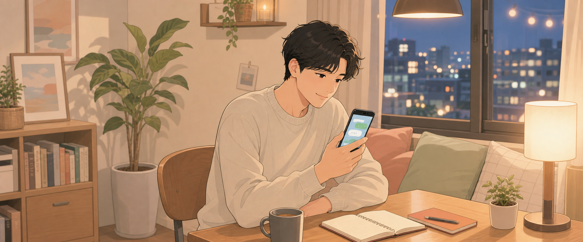 연락·카톡·디지털 경계 일러스트